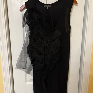 Vera Wang Sleeveless Black Fringe & Tulle Top SZ M